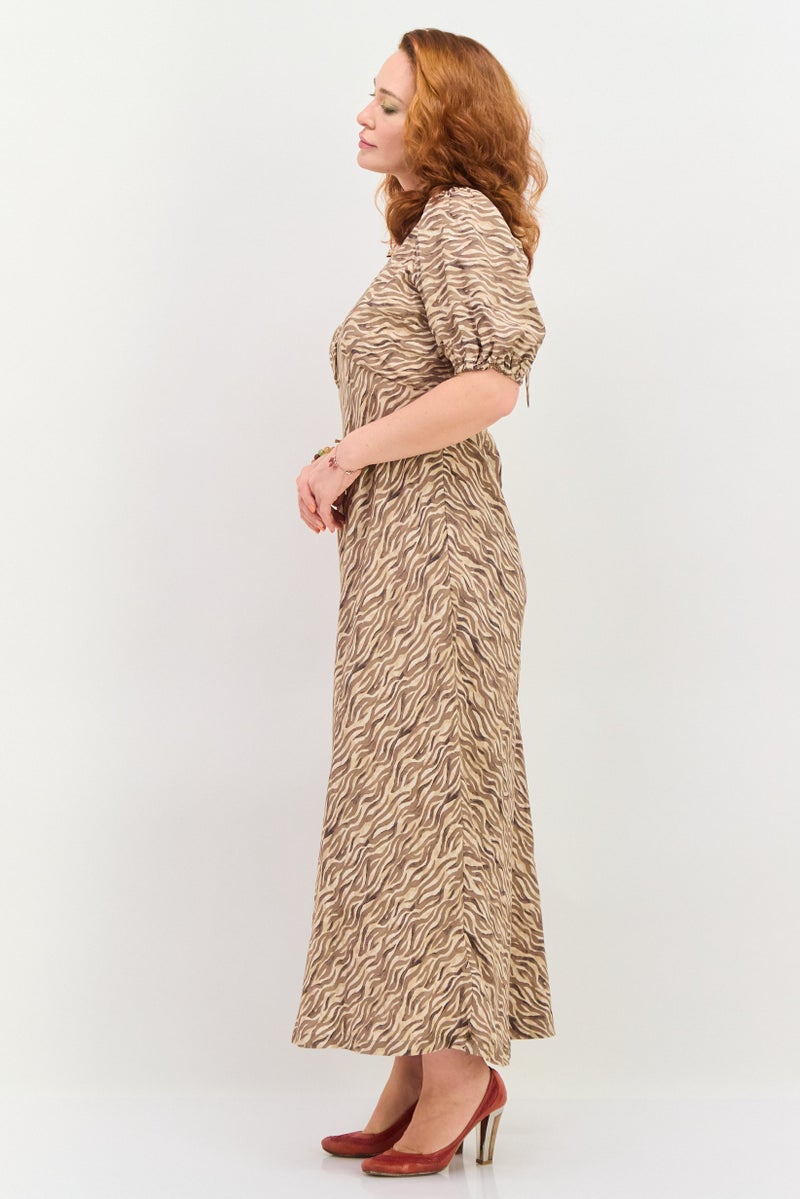 Scotch & Soda Women Animal Print Open Back Maxi Dress, Beige Combo - Image 3