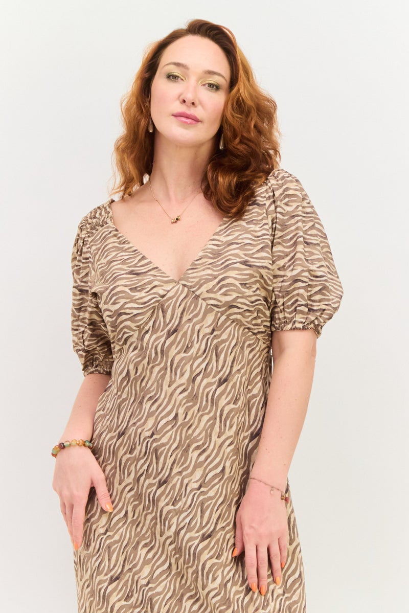 Scotch & Soda Women Animal Print Open Back Maxi Dress, Beige Combo - Image 2