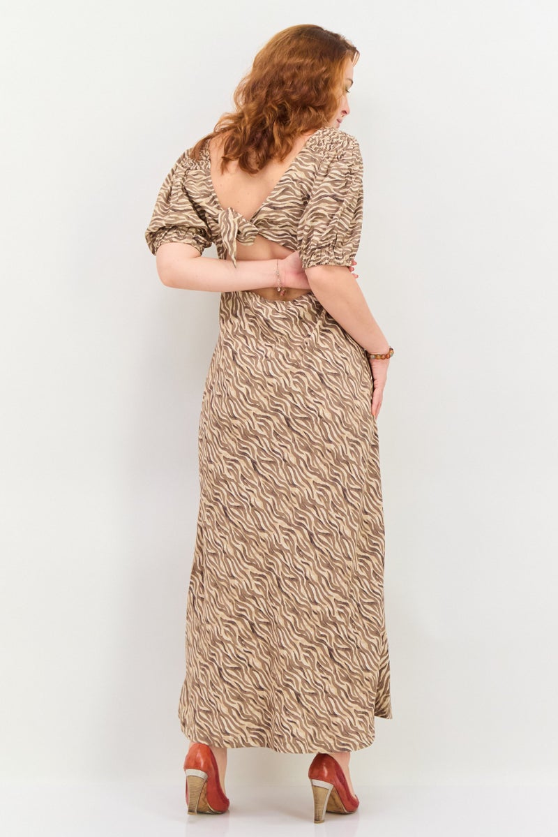 Scotch & Soda Women Animal Print Open Back Maxi Dress, Beige Combo - Image 4