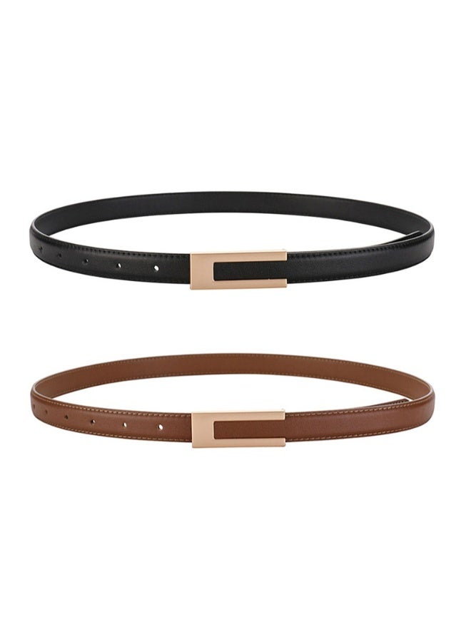CMGTYYD 2 Pack Ladies Adjustable Leather Belts for Women Ladies Belts Retro Vintage Belt Women's Accessories Skinny Belt for Dresse Jeans Buckle Thin Waist Belt Waist Strap Waistband - Image 1