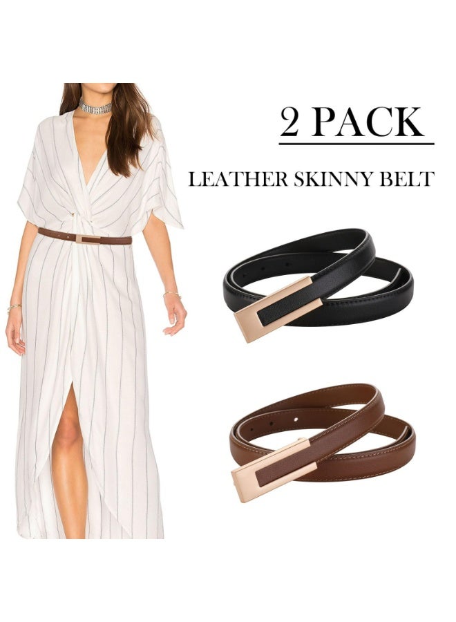 CMGTYYD 2 Pack Ladies Adjustable Leather Belts for Women Ladies Belts Retro Vintage Belt Women's Accessories Skinny Belt for Dresse Jeans Buckle Thin Waist Belt Waist Strap Waistband - Image 2