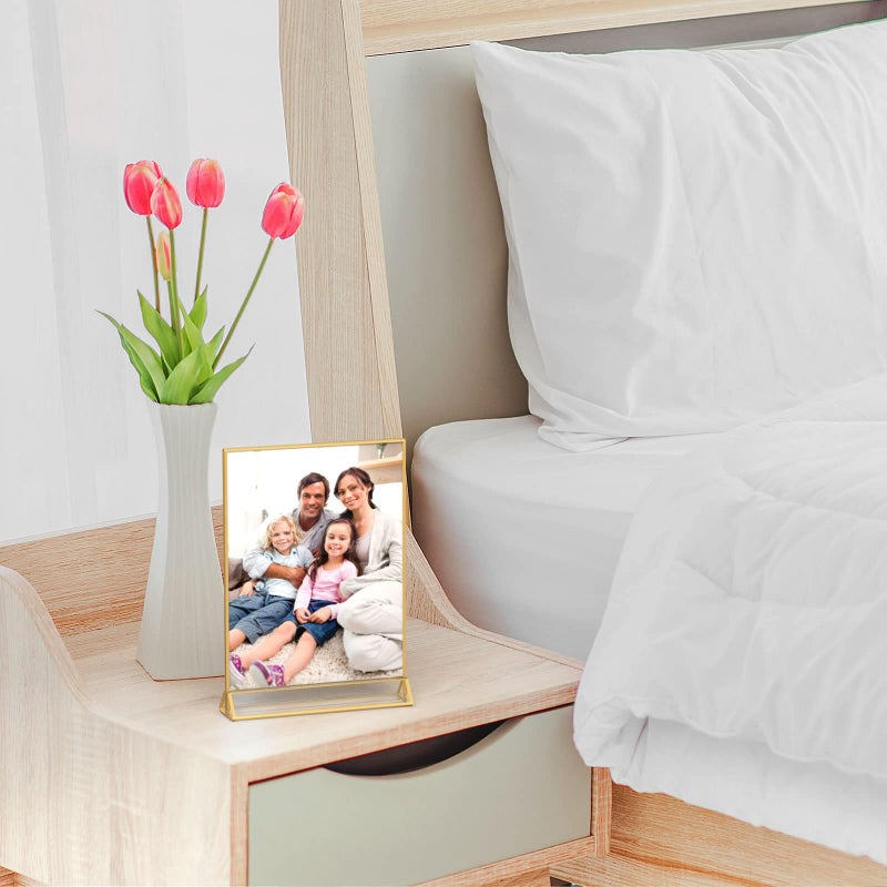 NIUBEE 6Pack 4 x 6 Clear Acrylic Sign Holder with Gold Borders and Vertical Stand, Double Sided Table Menu Holders Picture Frames for Wedding Table Numbers, Restaurant Signs, Photos and Art Display - Image 5