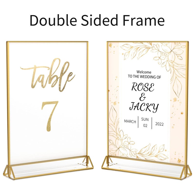 NIUBEE 6Pack 4 x 6 Clear Acrylic Sign Holder with Gold Borders and Vertical Stand, Double Sided Table Menu Holders Picture Frames for Wedding Table Numbers, Restaurant Signs, Photos and Art Display - Image 4