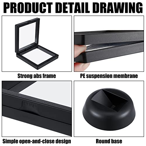 Leelosp 40 Pcs 3D Floating Frame Display Case Coin Display Holder Stands Bulk Transparent PE Jewelry Storage Box with Base for Rock, Gem, Challenge Coins, Medals, Shells, 3.5 x 3.5 x 0.8 Inch, Black - Image 3