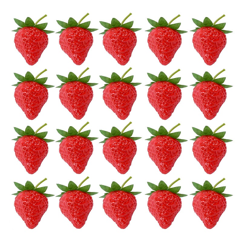 RONRONS 20 Pieces Artificial Strawberry Lifelike Fruit Plastic Strawberries Photography Prop Home Kitchen Cabinet Party Ornament Small