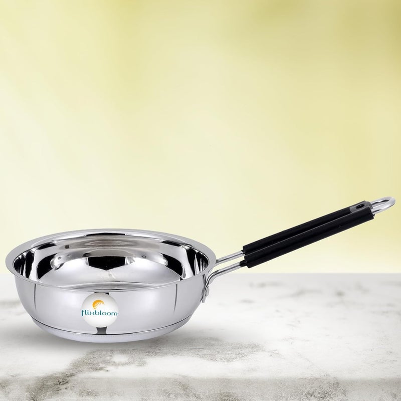 FLIXBLOOM FLIXBLOOM Special Stainless Steel Frying Pan Induction Base Fry Pan LPG Friendly 2 Litre Frying Pan  - Image 5