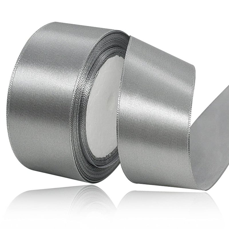 Solid Color Silver Satin Ribbon 112 Inches x 25 Yards Fabric Satin Ribbon for Gift Wrapping Crafts Hair Bows Making Wreath Wedding Party Decoration and Other Sewing Projects