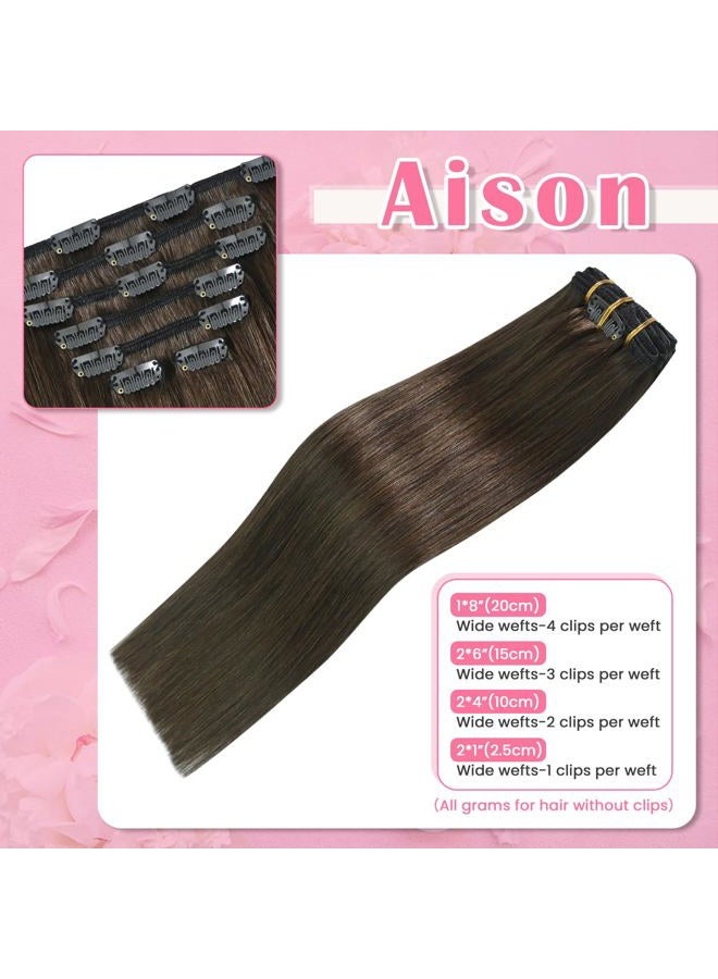 Aison 20 Inch Clip in Hair Extensions 70G Medium Brown 100% Remy Human Hair Clip in Extensions Soft Silky Straight for Fashion Women 7pcs 16clips One Pack(20 Inch #4) - Image 3