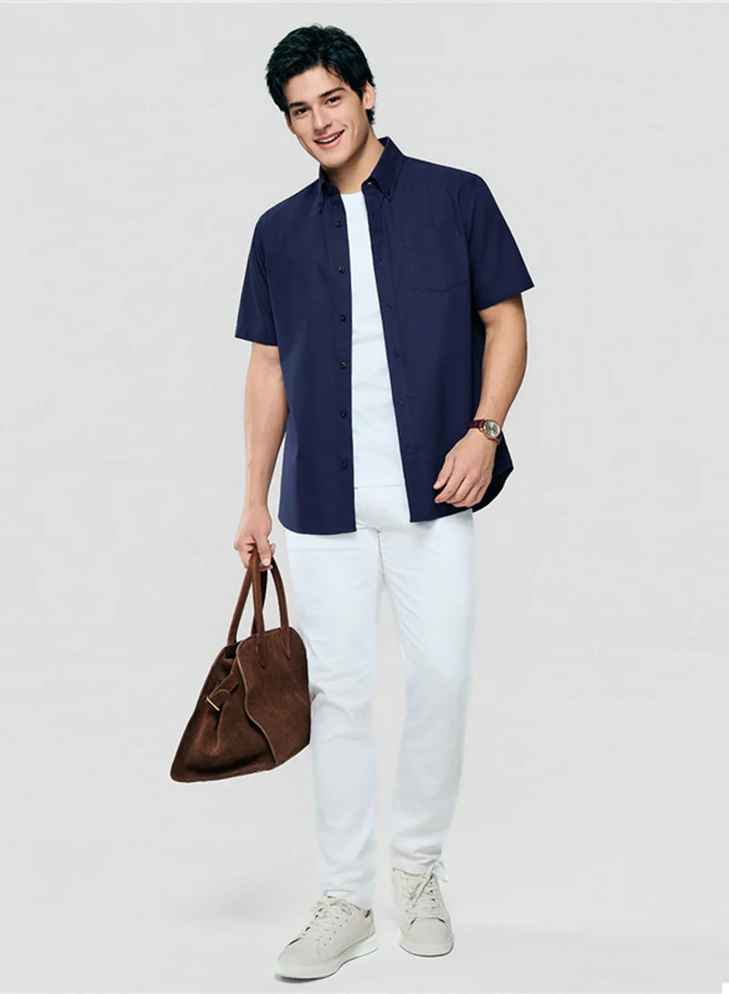 جيوردانو Men’s Regular Fit Wrinkle‑Free Short Sleeve Oxford Shirt