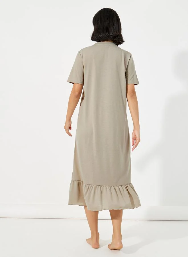 Styli Styli Always Be Happy Graphic Ruffle Hem Sleep T-Shirt Dress