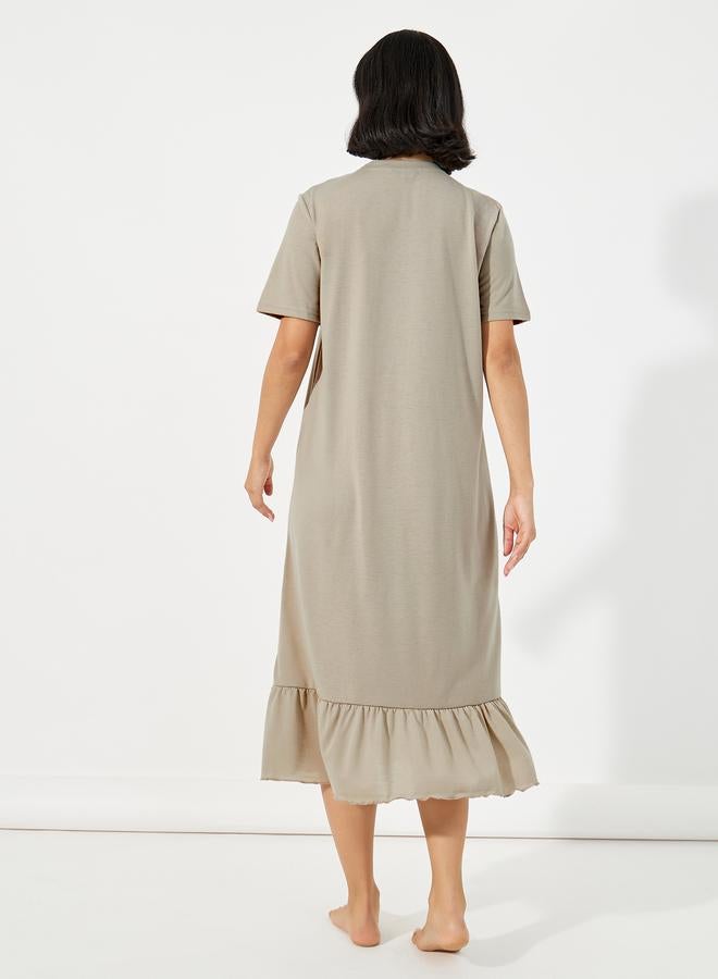 Styli Styli Always Be Happy Graphic Ruffle Hem Sleep T-Shirt Dress - Image 4