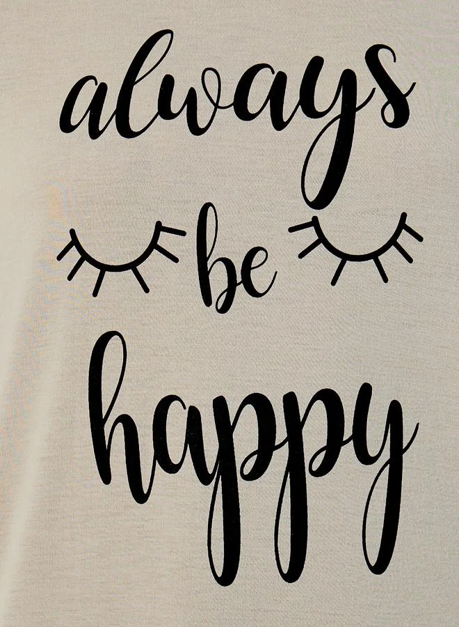 Styli Styli Always Be Happy Graphic Ruffle Hem Sleep T-Shirt Dress