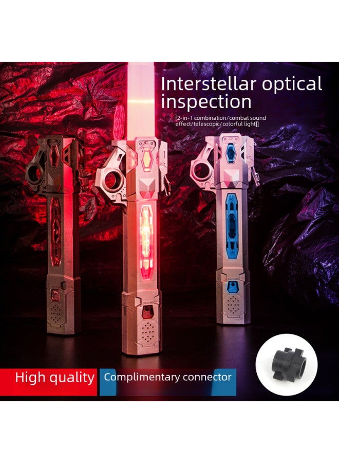 Explosions Colorful Telescopic Music Laser Sword Planet Two-in-One War Finger Rotating Children's Toy Lightsaber-Color:【Genuine】 High Quality Paint Silver 【Built-in Rechargeable Lithium Battery + Charging Line】 English Window Color Box - Image 3
