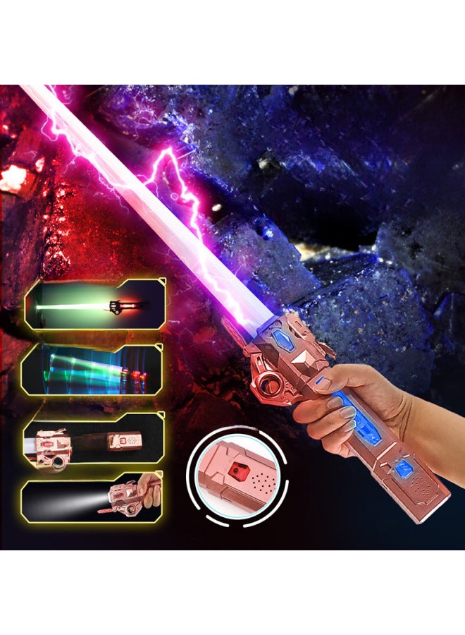 Explosions Colorful Telescopic Music Laser Sword Planet Two-in-One War Finger Rotating Children's Toy Lightsaber-Color:【Genuine】 High Quality Paint Silver 【Built-in Rechargeable Lithium Battery + Charging Line】 English Window Color Box - Image 2