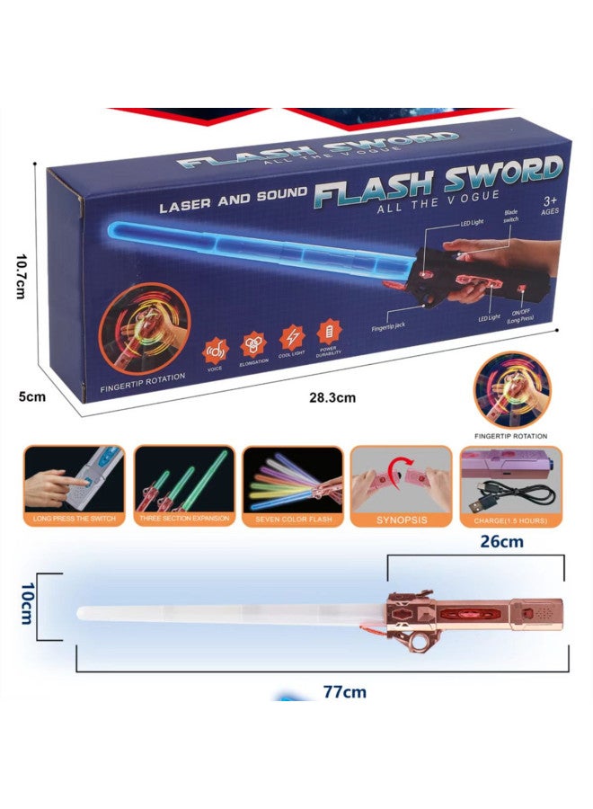 Explosions Colorful Telescopic Music Laser Sword Planet Two-in-One War Finger Rotating Children's Toy Lightsaber-Color:【Genuine】 High Quality Paint Silver 【Built-in Rechargeable Lithium Battery + Charging Line】 English Window Color Box - Image 1