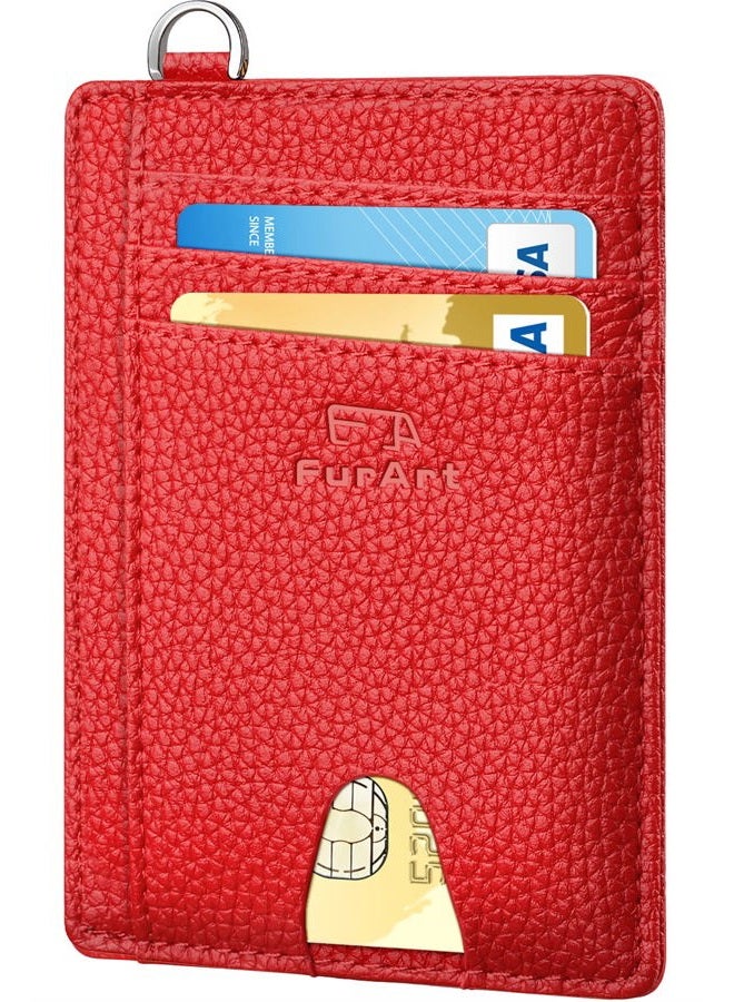 FurArt Minimalist Slim Wallet, Credit Card Holder with RFID Blocking for Women Men, Dismantling D Shackle, Cherry Lychee - Image 1