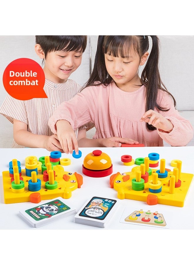 Children's Ring Matching Board Game Educational Kindergarten Thinking Training Parent-Child Two-Person Battle Attention Building Blocks Toy-Color:Duckling Ferrule 2 Chassis + 55 Cards + 1 Answering Bell  - Image 2