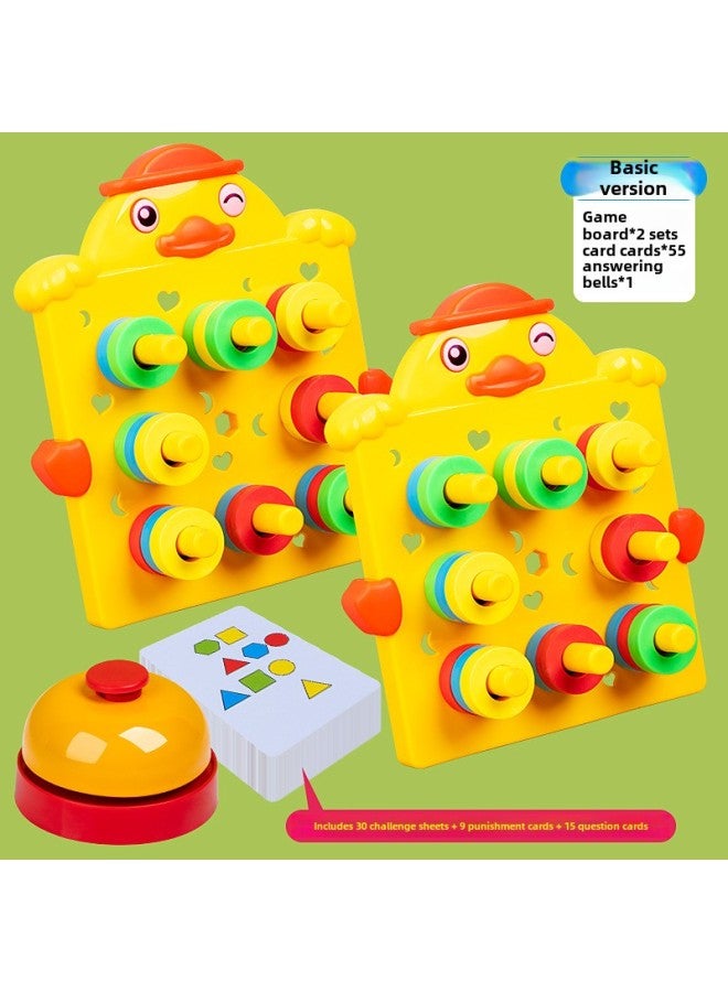 Children's Ring Matching Board Game Educational Kindergarten Thinking Training Parent-Child Two-Person Battle Attention Building Blocks Toy-Color:Duckling Ferrule 2 Chassis + 55 Cards + 1 Answering Bell  - Image 1