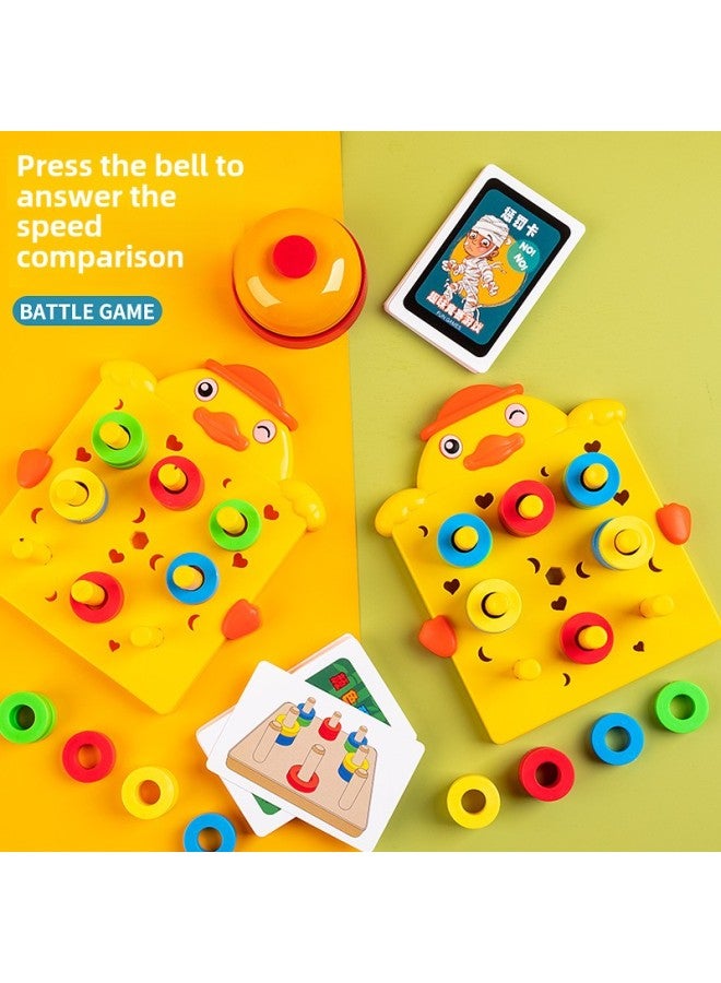 Children's Ring Matching Board Game Educational Kindergarten Thinking Training Parent-Child Two-Person Battle Attention Building Blocks Toy-Color:Duckling Ferrule 2 Chassis + 55 Cards + 1 Answering Bell  - Image 3