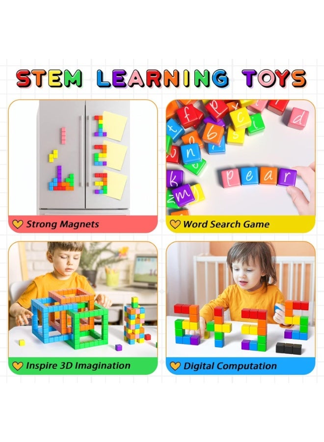 يونيكبيبي مجموعة 54 قطعة من مكعبات البناء المغناطيسية، العاب مونتيسوري للتطوير المبكر، لعبة تعليمية STEM للأطفال، مكعبات مغناطيسية ثلاثية الأبعاد ملونة، العاب تكديس حسية، آمنة من بلاستيك ABS بحواف ناعمة، مغناطيس قوي، العاب تعليمية للأولاد والبنات من عمر 3 سنوات فأكثر - Image 4