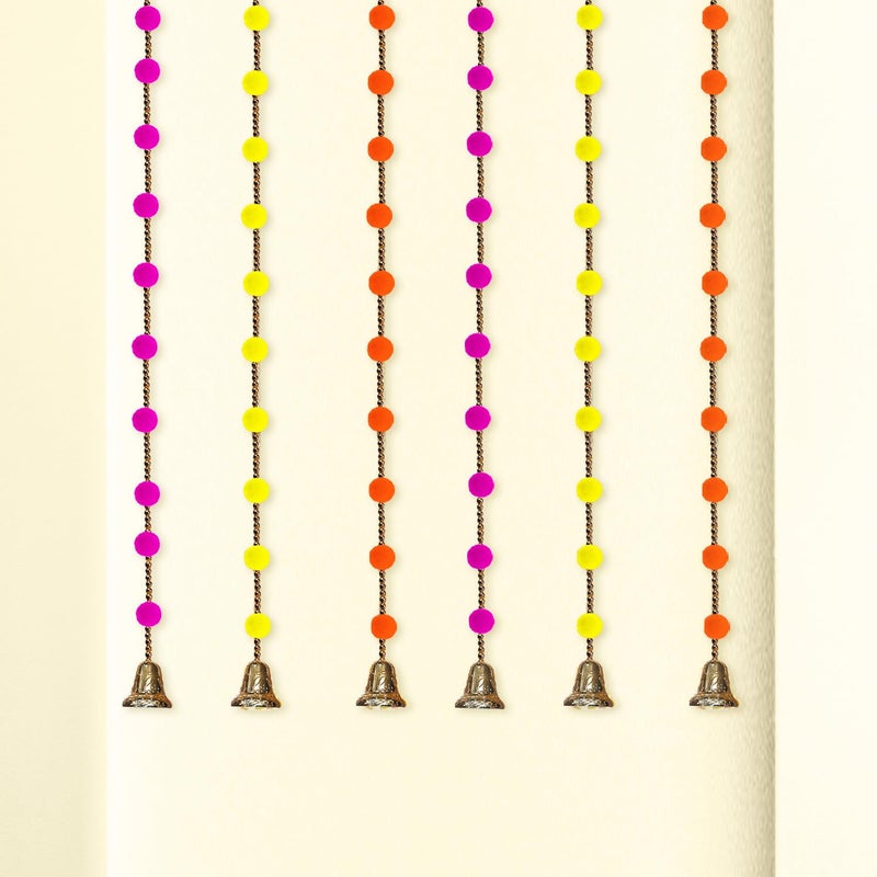 Party Propz Party Propz Multicolor Pom Pom Hangings for Decoration with Golden Bell 6pcs Hangings Decorative Items Festival Decoration Items Makar Sankranti Decoration Items Lohri Decor Pongal Decoration  - Image 1
