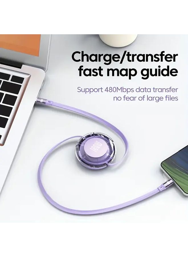 كابل شحن سريع مزدوج من نوع USB-C إلى USB-C، قابل للطي بلون بنفسجي، مناسب للأجهزة اللوحية والحواسيب المحمولة والهواتف. - Image 4