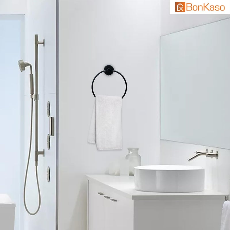 BonKaso 304 Stainless Steel Napkin Towel Holder Ring for Bathroom Wash Basin Kitchen Rustproof Towel Hanger for Hand Face Towels Modern SpaceSaving Round Black Finish - Image 5