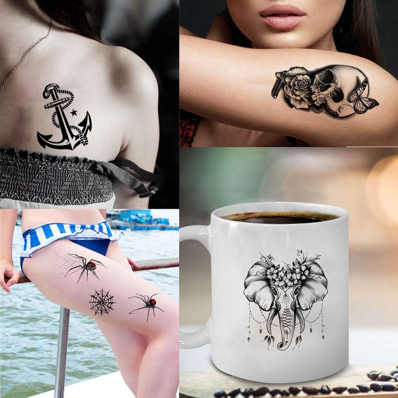 Bilizar 48 Sheets 3D Small Temporary Tattoos For Kids Women Neck Girls Arm Boys, Temp Tiny Halloween Tattoo Stickers Men Spider Cross Scorpion Snake Tiger Lion, Flower Ghost Skull Fake Tatoos Acnhor - Image 4