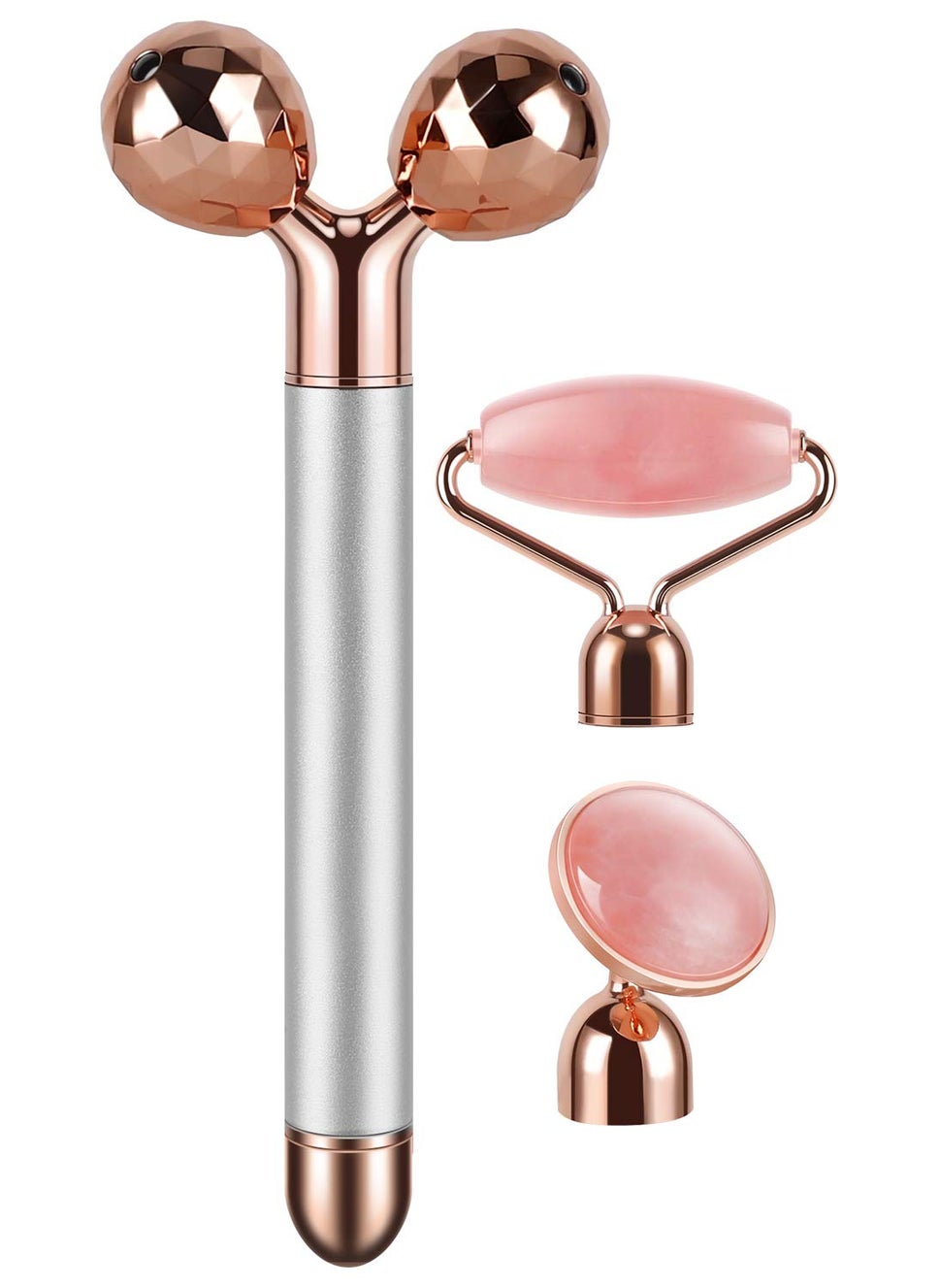 DANGSHAN DANGSHAN 3-in-1 Electric Jade Roller 3D Roller Facial Roller & Face Massager, Rose Quartz 