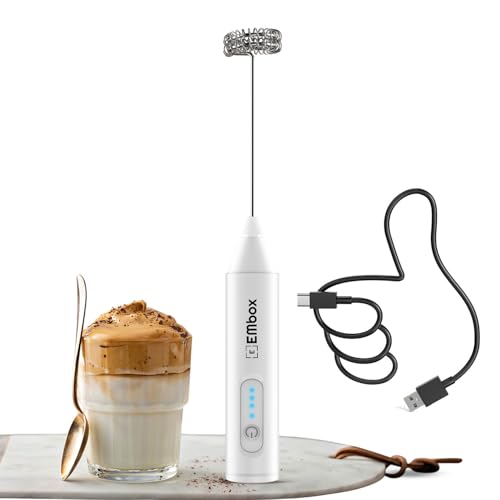 EMBOX Coffee Frother | Electric Coffee Maker | Double Spring Kit with Type-C Rechargeable Cord | Milk forther for Cappuccino Cream and Egg Whisker | Electric Blender Mixer (White 1 Whisk) - Image 1