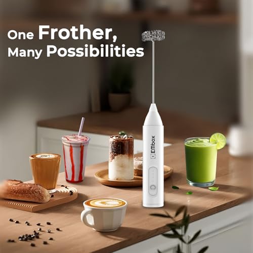 EMBOX Coffee Frother | Electric Coffee Maker | Double Spring Kit with Type-C Rechargeable Cord | Milk forther for Cappuccino Cream and Egg Whisker | Electric Blender Mixer (White 1 Whisk) - Image 4