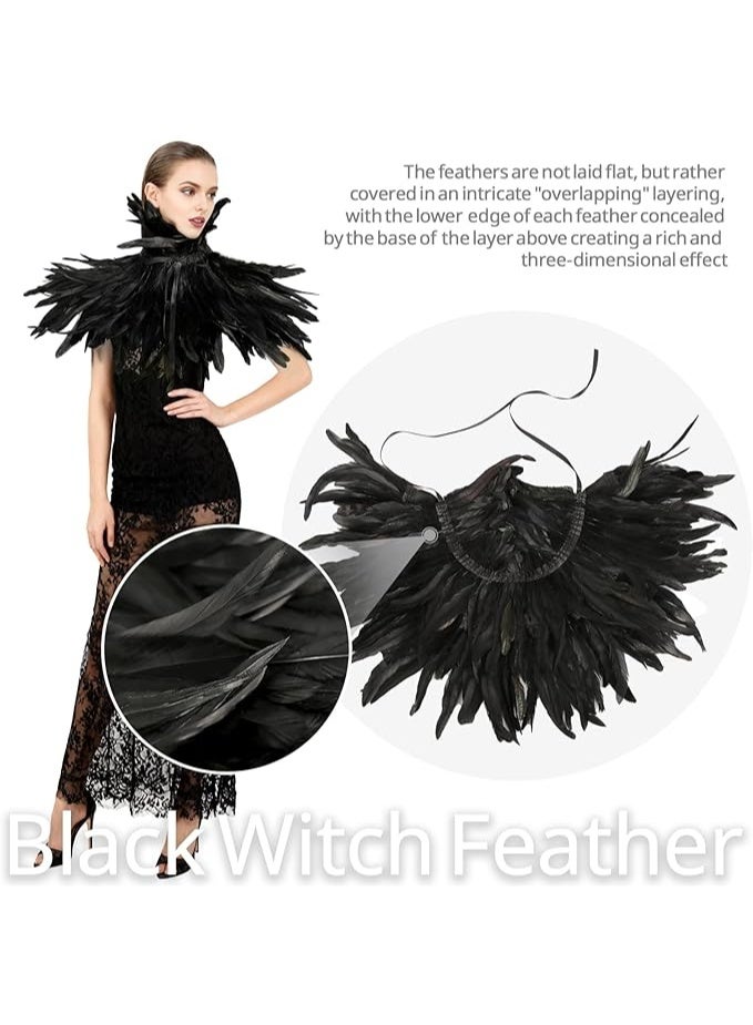 HOMELEX Black Witch Feather Collar Crow Shawl Costume Halloween Wings Accessories Cape for Women - Image 3