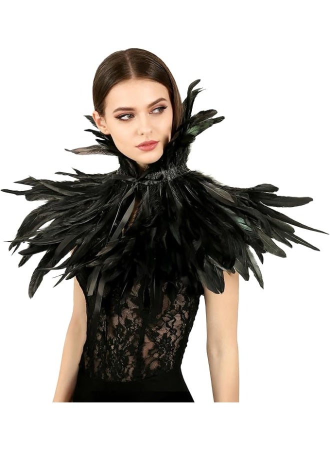HOMELEX Black Witch Feather Collar Crow Shawl Costume Halloween Wings Accessories Cape for Women - Image 2