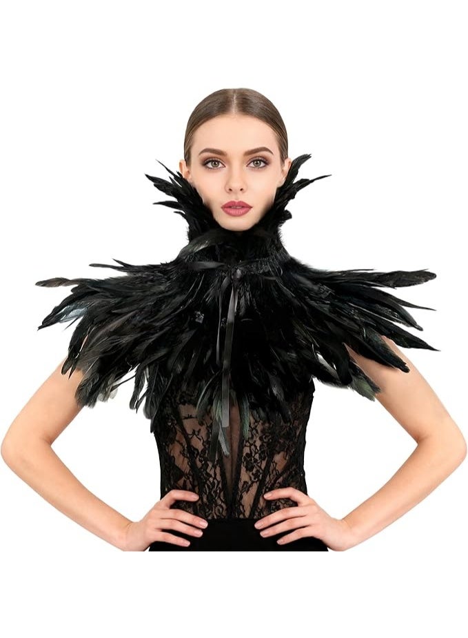 HOMELEX Black Witch Feather Collar Crow Shawl Costume Halloween Wings Accessories Cape for Women - Image 1
