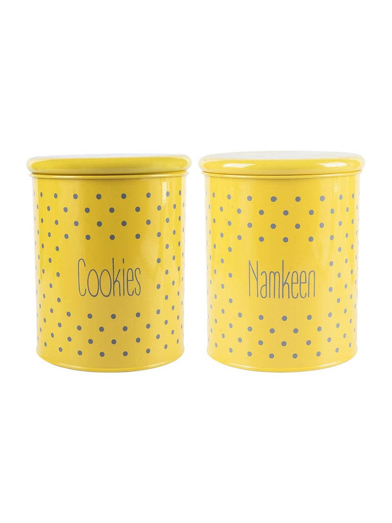 MARKET 99 Yellow Metal Cookies and Namkeen Jar Set of 2 (1700ml Each) | Leak-Proof Kitchen Storage Containers for Snacks and Dry Food | Durable Food Canister Set for Pantry Organization - Image 2