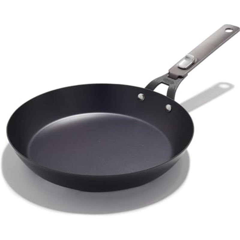 Outdoor Pre-Seasoned Carbon Steel, Detachable Handle for Easy Storage, Indoor Use, Nonstick with Use, Induction Suitable, Oven and Broiler Safe, Browning, Grill, Sear, Saute, Black - Image 1