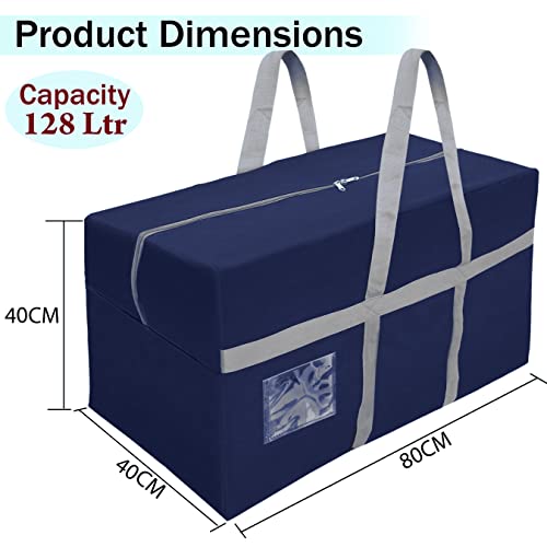 SNDIA Extra Large 128 L Nylon Moisture Proof Multipurpose Heavy Duty Toys Storage Bag/Stationery/Blankets/Clothes/Moving bags With Strong Reinforced Handles Rectangular (Blue,80x40x40 cm) - Image 2