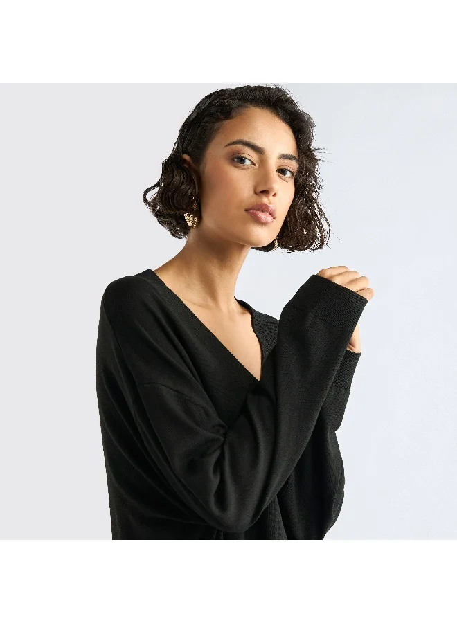 سبلاش فيڤ كنزة بياقة V وأكمام طويلة
