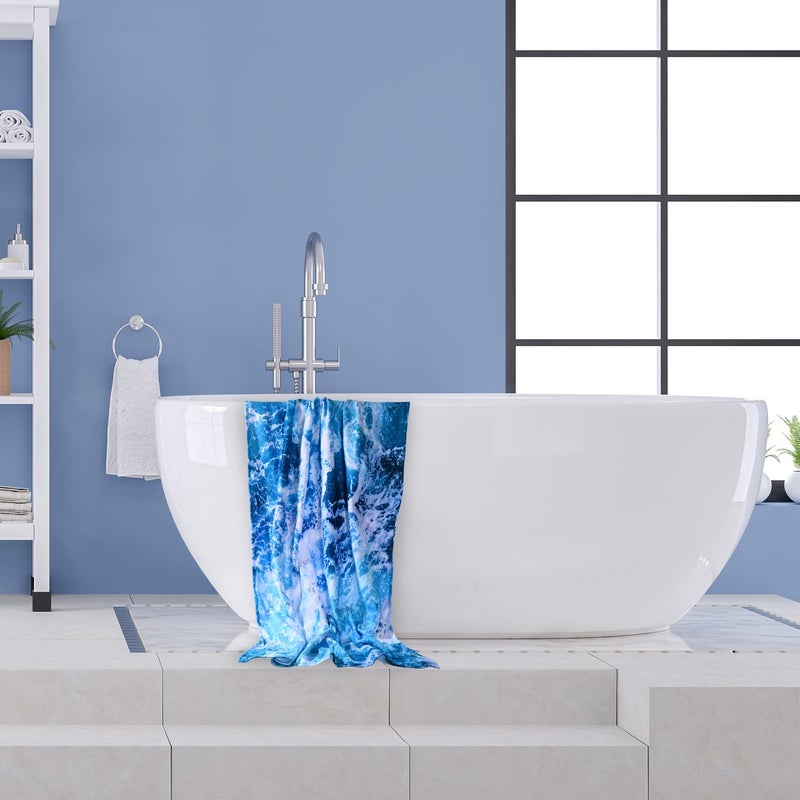 LIVILAN Ocean Wave Beach Towel, 30â€ x 60â€ Oversized, Lightweight Microfiber, Soft, Quick Dry, Sand Free, Ideal for Pool, Bath, Travel, Blue Towel, Perfect Ocean Gifts for Women, Men - Image 3