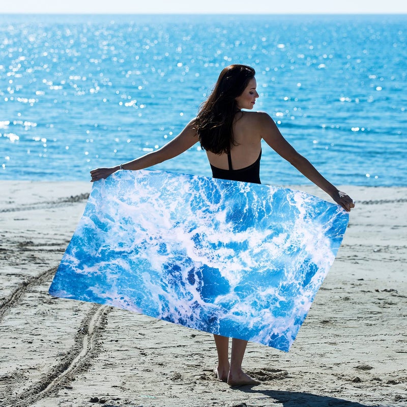 LIVILAN Ocean Wave Beach Towel, 30â€ x 60â€ Oversized, Lightweight Microfiber, Soft, Quick Dry, Sand Free, Ideal for Pool, Bath, Travel, Blue Towel, Perfect Ocean Gifts for Women, Men - Image 2