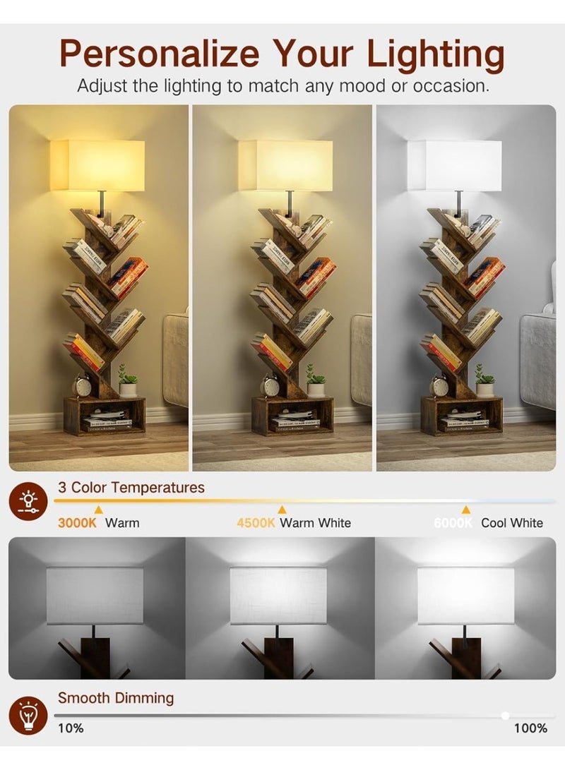 OUTON 6-Layer Solid Wood Tree Bookshelf with Drawer, Tree Bookshelf with Light& Remote, Retro Wood Storage Rack for CDs/Movies/Books, Ladder Shelf, Utility Organizer Shelves for Living Room, Bedroom, Home Office - Image 2