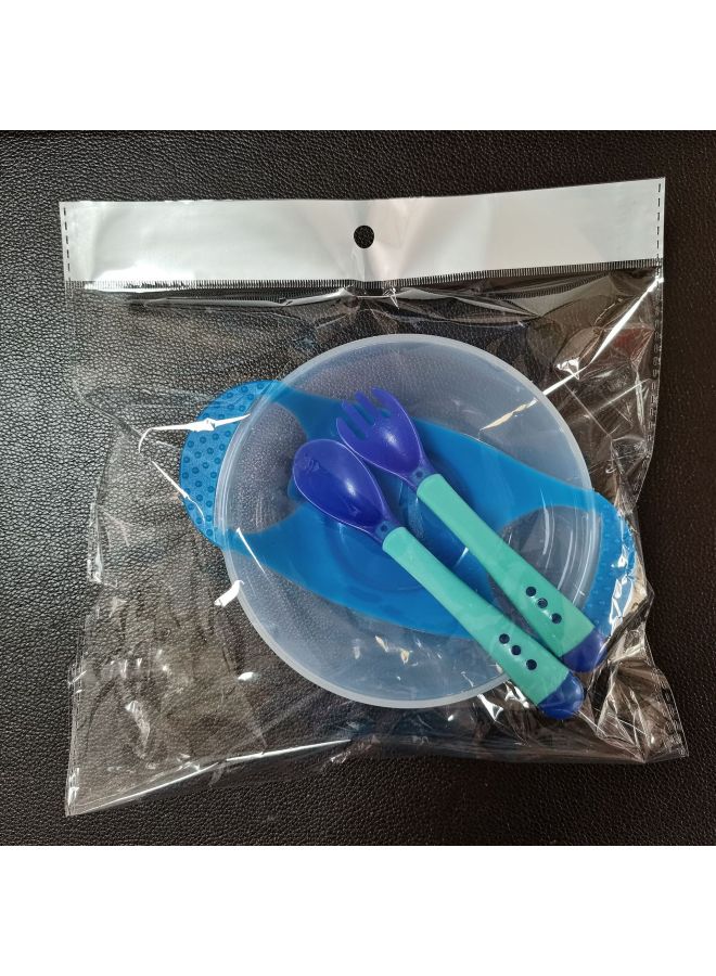 Factory Wholesale Baby Sucker Bowl Suit Non-slip Drop-resistant Baby Bowl With Temperature Spoon Baby Training Bowl Big Suction-Specifications:Sucker Bowl With Fork Spoon (without Cover) Blue - Image 1