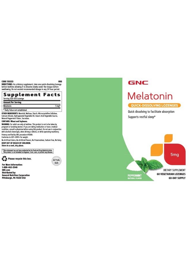 GNC Melatonin Quick-Dissolving Lozenges 5 mg - Peppermint | Supports Restful Sleep | 60 Lozenges - Image 2