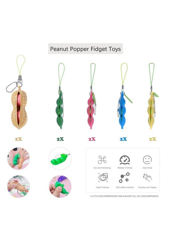 Volscity 10 Pack Edamame Keychain Fidget Toyssqueeze&Beanspeanuts Keychain Sensory Toys Setcute Facial Expressions Edamame Keychain Pea Pod Soybean Stress Relieving For Children And Adult  - Image 3