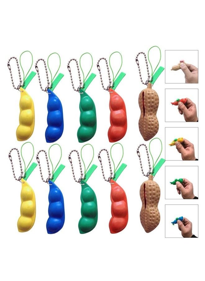 Volscity 10 Pack Edamame Keychain Fidget Toyssqueeze&Beanspeanuts Keychain Sensory Toys Setcute Facial Expressions Edamame Keychain Pea Pod Soybean Stress Relieving For Children And Adult  - Image 1