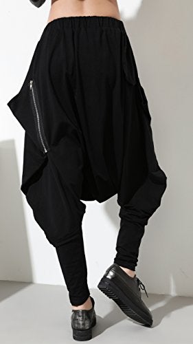 ellazhu Women's Black Unique Design Pocketed Harem Hippie Hip-Hop Pants GY1054 - Image 2