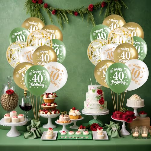 Yoirrat 40th Birthday Balloons 24Pcs Sage Green Gold Fortieth Birthday Latex Balloons Confetti Balloons Green Gold 40th Birthday Party Decorations for Women Men 40 Year Birthday Anniversary Supplies 12inch - Image 5