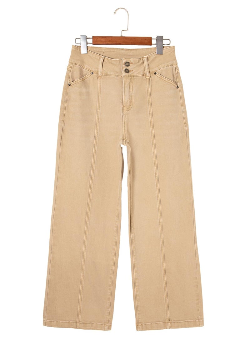 Sidefeel Jeans for Women High Waisted Wide Leg Jeans Stretchy Straight Leg Seamed Front Trendy Loose Denim Pants Khaki Size 8 - Image 3