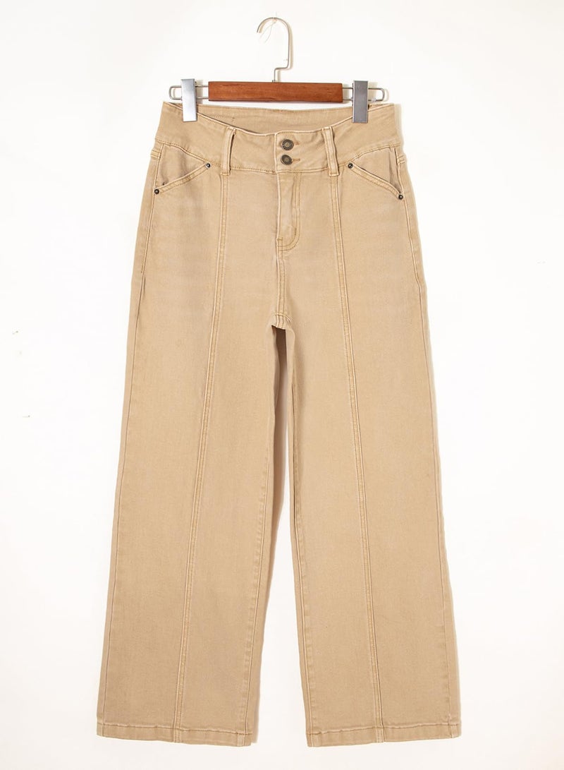 Sidefeel Jeans for Women High Waisted Wide Leg Jeans Stretchy Straight Leg Seamed Front Trendy Loose Denim Pants Khaki Size 8 - Image 4