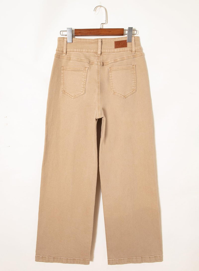Sidefeel Jeans for Women High Waisted Wide Leg Jeans Stretchy Straight Leg Seamed Front Trendy Loose Denim Pants Khaki Size 8 - Image 5